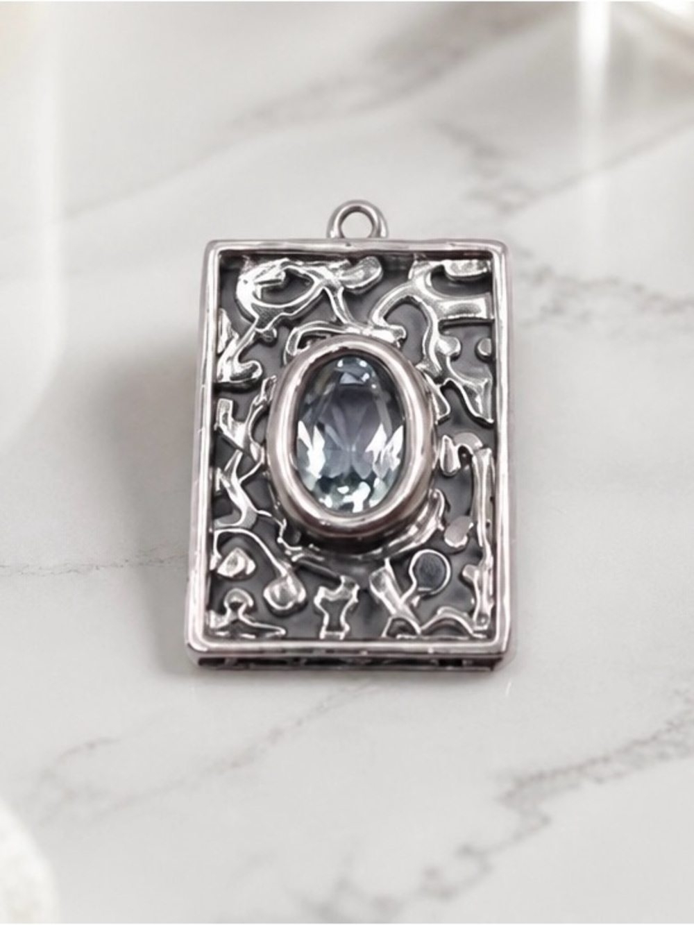 Sterling Silver Blue Topaz Rectangular Pendant